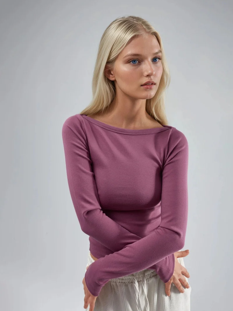 بوسيم BUSEM Slim Fit Ribbed Boat Neck Blouse